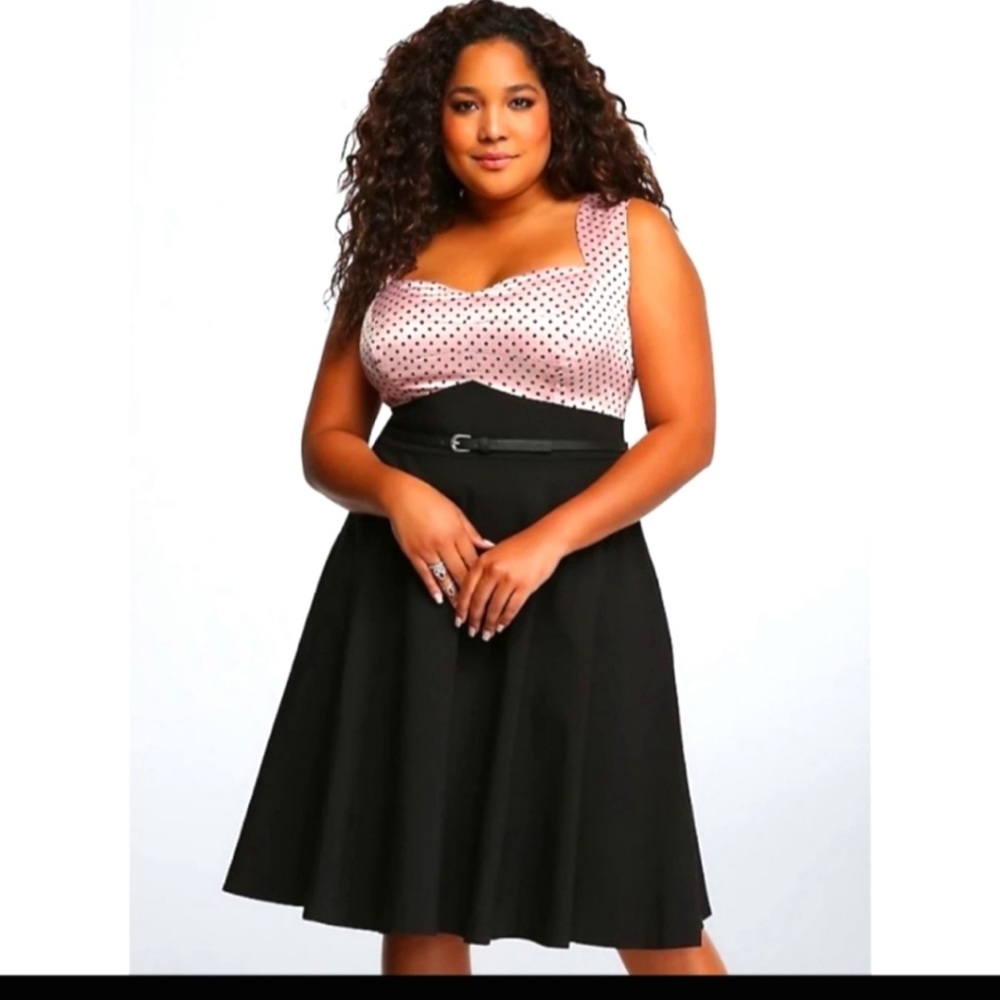 Torrid baby pink and black polka dot swing dress